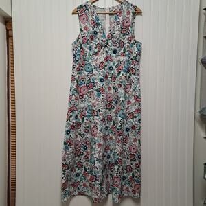 Chloe Rene Sleeveless Midi Dress Womens XL White Flower Print 100% Cotton Empire